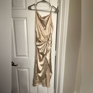 champagne skinny strap mid length dress